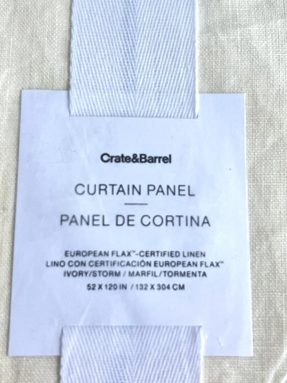 Pair of Crate & Barrel Lined Linen Curtain Panels Ivory & Storm 52